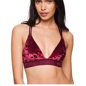 Victorias Secret Pink Velvet Triangle Bralette Red Maroon S